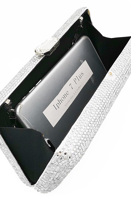 Full Beaded Rhinestone Party Handbag with Chain in Silver