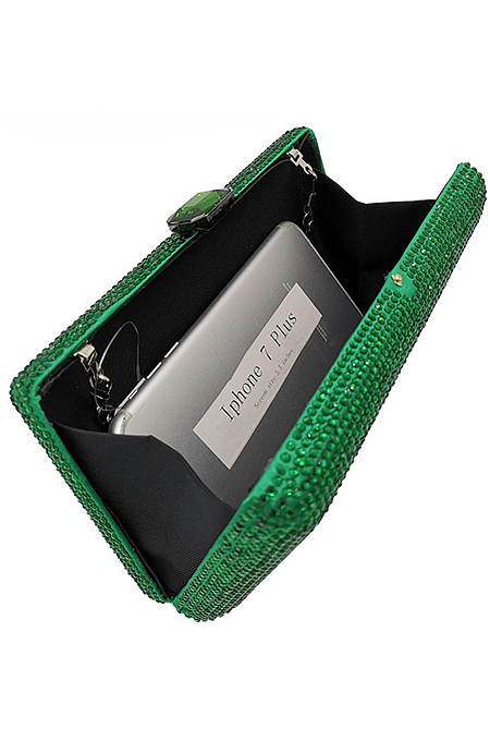 Full Beaded Rhinestone Party Handbag with Chain in Green