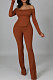 Orange Fashion Ribber Off Shoulder Split Tops Flare Pants Slim Fitting Two-Piece ZDD31175-2
