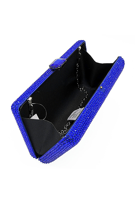 Full Beaded Rhinestone Party Handbag with Chain in Blue