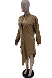 Coffee Simple High Quality Long Sleeve Single-Breasted Shirts Dress BM7236-1