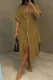 Coffee Simple High Quality Long Sleeve Single-Breasted Shirts Dress BM7236-1