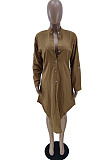 Coffee Simple High Quality Long Sleeve Single-Breasted Shirts Dress BM7236-1