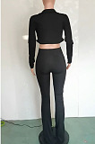 Light Blue Sexy Women's Thick Long Sleeve Crop Cardigan Trousers Plain Suit BBN217-2