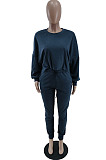 Coffee Simple Velvet Pure Color Long Sleeve Hoodie Trousers Sport Suit BM7237-1