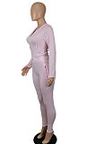 Pink Women's Sport Fashion Casual Solid Color Zipper Bodycon Pants Sets SH7291-3