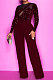 Black Women's Autumn Winter Velvet Sequins Mesh Spaghetti Spliced Back Zipper Wide Leg Jumpsuits Q981-2