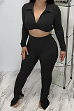 Black Sexy Women's Thick Long Sleeve Crop Cardigan Trousers Plain Suit BBN217-3