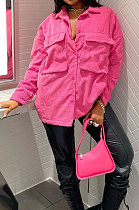 Pink Women's Autumn Winter Solid Color Casual Single-Breasted Pocket Corduroy Outerwear BYQ3118-2