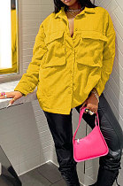 Yellow Women's Autumn Winter Solid Color Casual Single-Breasted Pocket Corduroy Outerwear BYQ3118-1