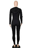 Black Women's Sport Fashion Casual Solid Color Zipper Bodycon Pants Sets SH7291-1