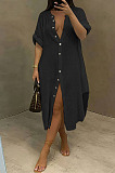 Coffee Simple High Quality Long Sleeve Single-Breasted Shirts Dress BM7236-1
