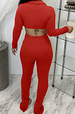 Light Blue Sexy Women's Thick Long Sleeve Crop Cardigan Trousers Plain Suit BBN217-2