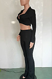 Light Blue Sexy Women's Thick Long Sleeve Crop Cardigan Trousers Plain Suit BBN217-2
