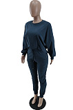 Coffee Simple Velvet Pure Color Long Sleeve Hoodie Trousers Sport Suit BM7237-1