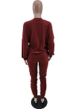 Coffee Simple Velvet Pure Color Long Sleeve Hoodie Trousers Sport Suit BM7237-1