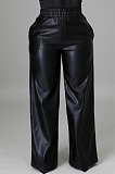 Coffee Casul Pure Color Leather Fashion Wide Leg Pants BBN211-3