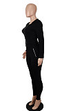Pink Women's Sport Fashion Casual Solid Color Zipper Bodycon Pants Sets SH7291-3