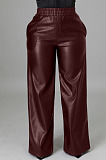 Coffee Casul Pure Color Leather Fashion Wide Leg Pants BBN211-3