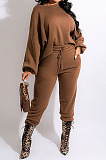 Grey Simple Velvet Pure Color Long Sleeve Hoodie Trousers Sport Suit BM7237-2