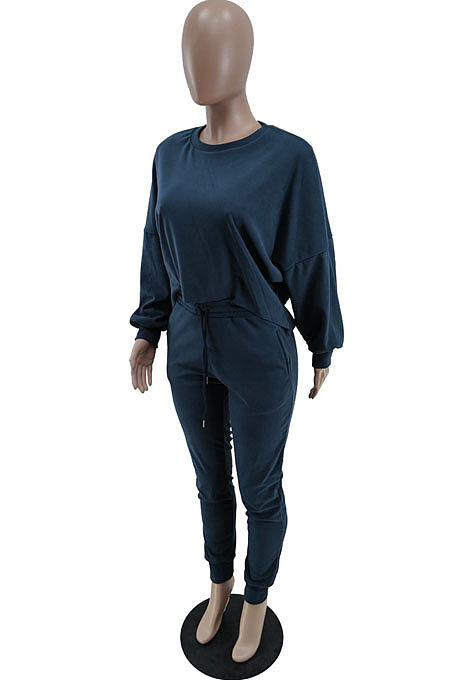 Grey Simple Velvet Pure Color Long Sleeve Hoodie Trousers Sport Suit BM7237-2