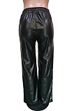 Coffee Casul Pure Color Leather Fashion Wide Leg Pants BBN211-3