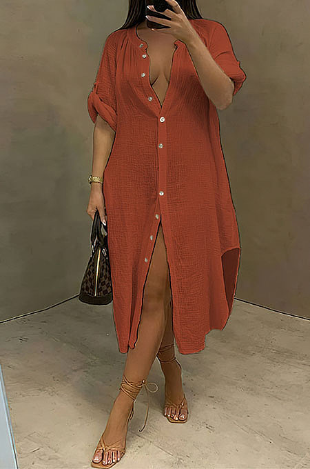 Navy Blue Simple High Quality Long Sleeve Single-Breasted Shirts Dress BM7236-5