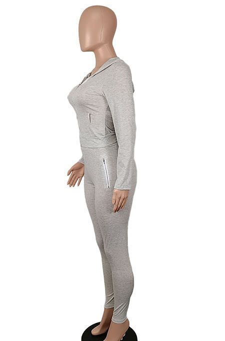 Black Women's Sport Fashion Casual Solid Color Zipper Bodycon Pants Sets SH7291-1