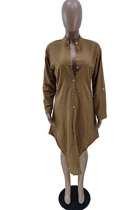 Navy Blue Simple High Quality Long Sleeve Single-Breasted Shirts Dress BM7236-5