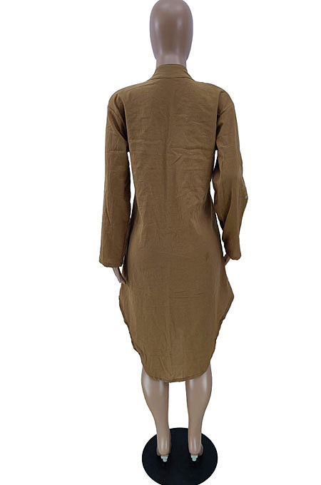 Navy Blue Simple High Quality Long Sleeve Single-Breasted Shirts Dress BM7236-5