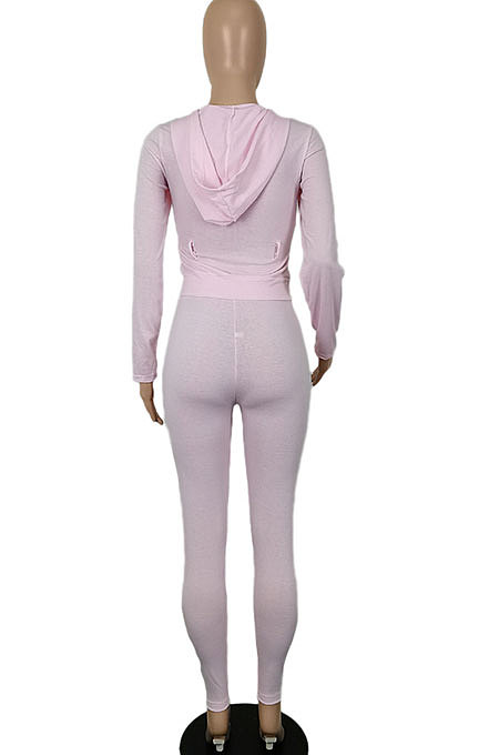 Black Women's Sport Fashion Casual Solid Color Zipper Bodycon Pants Sets SH7291-1