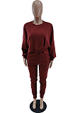 Coffee Simple Velvet Pure Color Long Sleeve Hoodie Trousers Sport Suit BM7237-1