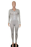 Black Women's Sport Fashion Casual Solid Color Zipper Bodycon Pants Sets SH7291-1