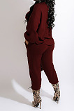 Coffee Simple Velvet Pure Color Long Sleeve Hoodie Trousers Sport Suit BM7237-1