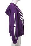 Black New Sternum Pattern Long Sleeve Zipper Hoodie Tops HC17518-2