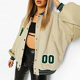 Apricot Green Baseball Uniform Velvet Thick Coat HYDL2579-3