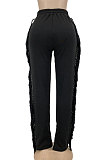 Black Casual New Tassel Split Plain Pants DN8648-1