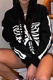 Black New Sternum Pattern Long Sleeve Zipper Hoodie Tops HC17518-2