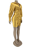 Blue Sexy Night Club Long Sleeve Single-Breasted Ruffle Dress DN8647-1