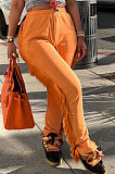 Orange Casual New Tassel Split Plain Pants DN8648-2