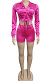 Rose Red Euramerican Pure Color Fashion Shorts Sets XZ3244-1