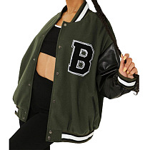 Army Green Black Baseball Uniform Velvet Thick Coat HYDL2579-8
