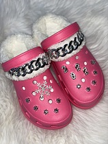 Rose Red Women's Shoes Thick-Soled Hole Hole Shoes Plush Snowflake XLXC040-2