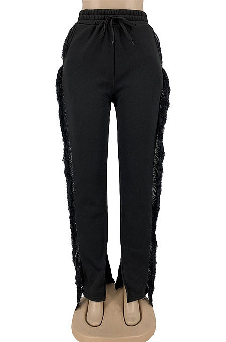 Orange Casual New Tassel Split Plain Pants DN8648-2