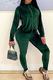 Brown Women Pleuche Pure Color Long Sleeve Cardigan Sexy Sport Pants Sets YSH86282-1