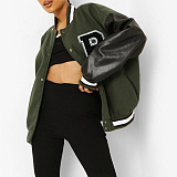 Army Green Black Baseball Uniform Velvet Thick Coat HYDL2579-8