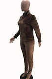 Green Women Pleuche Pure Color Long Sleeve Cardigan Sexy Sport Pants Sets YSH86282-2