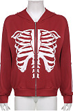 Black New Sternum Pattern Long Sleeve Zipper Hoodie Tops HC17518-2