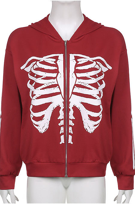 Purple New Sternum Pattern Long Sleeve Zipper Hoodie Tops HC17518-3