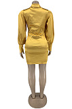 Blue Sexy Night Club Long Sleeve Single-Breasted Ruffle Dress DN8647-1